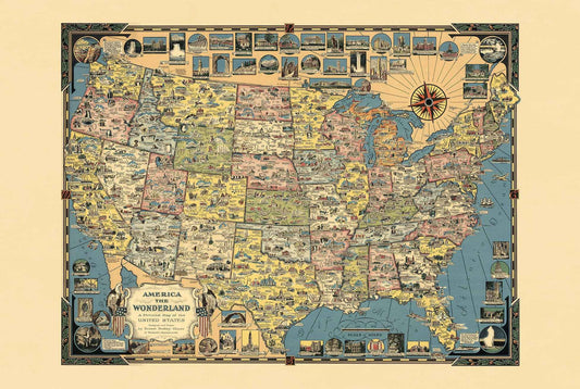 America the Wonderland Map Poster (1941) - Vintage USA Pictorial Wall Art