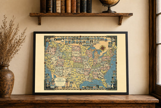 America the Wonderland Map Poster (1941) - Vintage USA Pictorial Wall Art