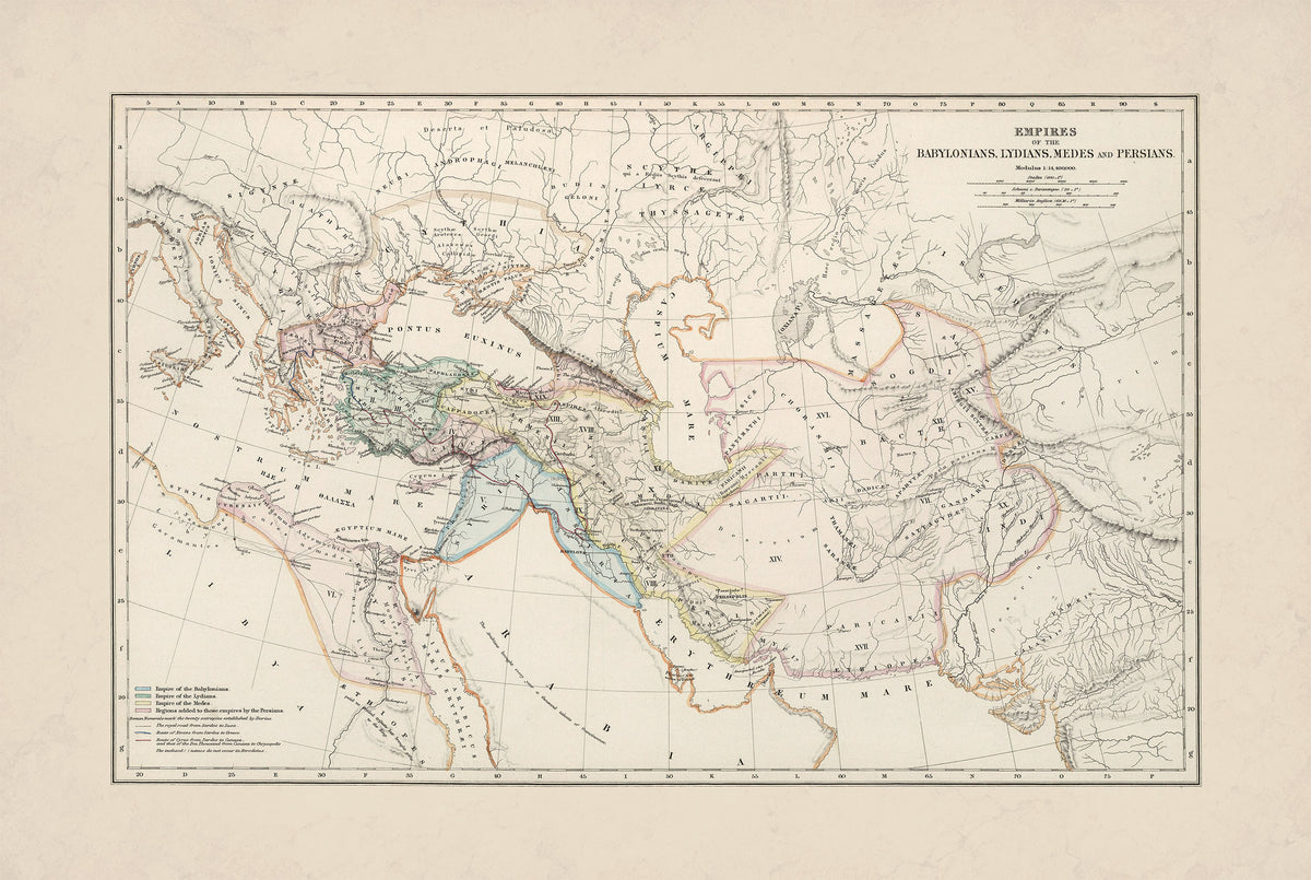 Starożytne Imperia 1873 – Babilonia, Lidia, Media i Persja – Historyczny Plakat z Mapą