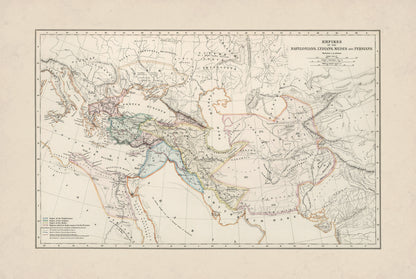 Starożytne Imperia 1873 – Babilonia, Lidia, Media i Persja – Historyczny Plakat z Mapą