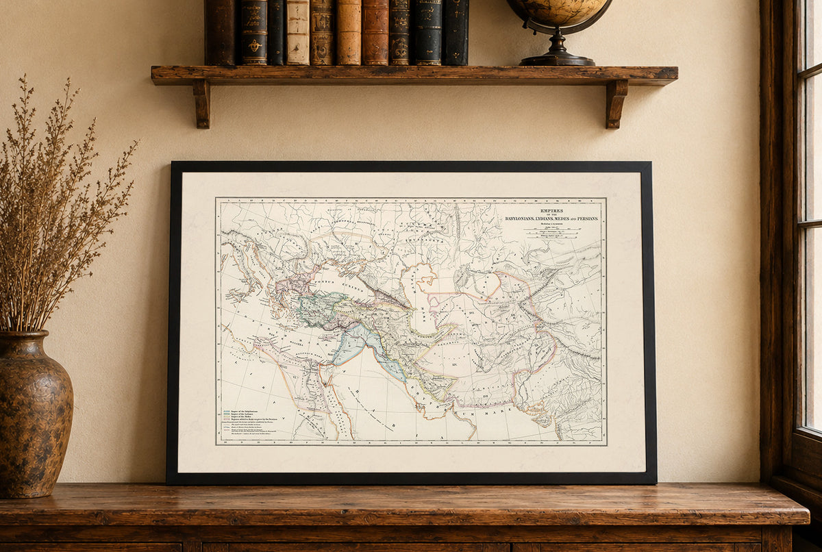 Starożytne Imperia 1873 – Babilonia, Lidia, Media i Persja – Historyczny Plakat z Mapą