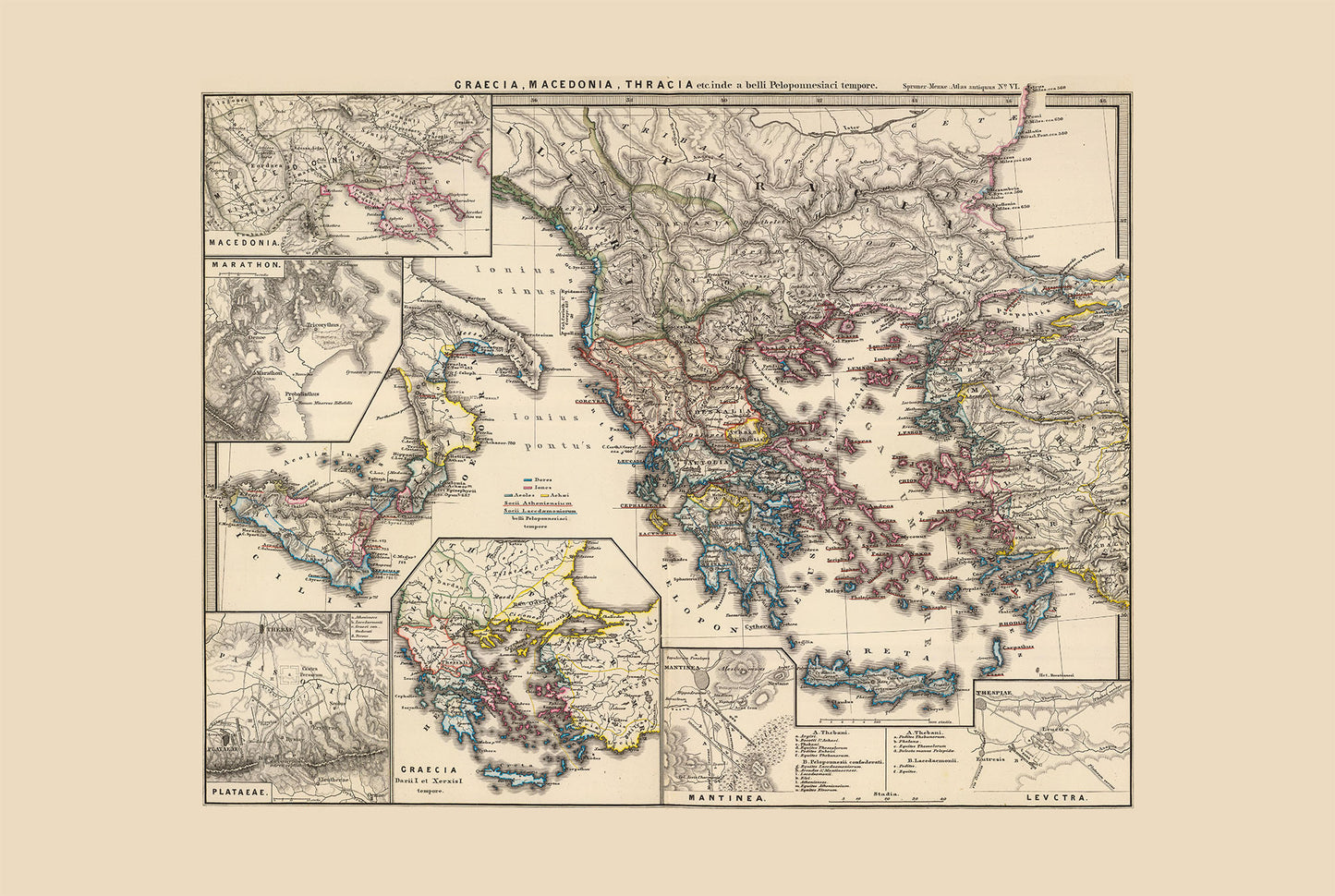 Plakat z Mapą Starożytnej Grecji - Zabytkowa Historyczna Mapa Macedonii i Tracji