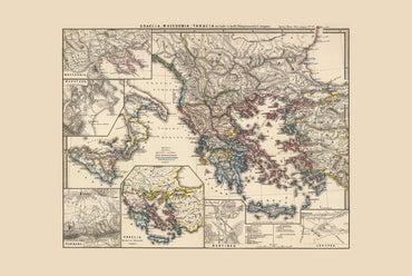 Plakat z Mapą Starożytnej Grecji - Zabytkowa Historyczna Mapa Macedonii i Tracji