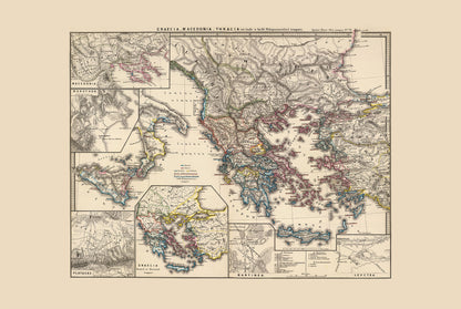 Plakat z Mapą Starożytnej Grecji - Zabytkowa Historyczna Mapa Macedonii i Tracji