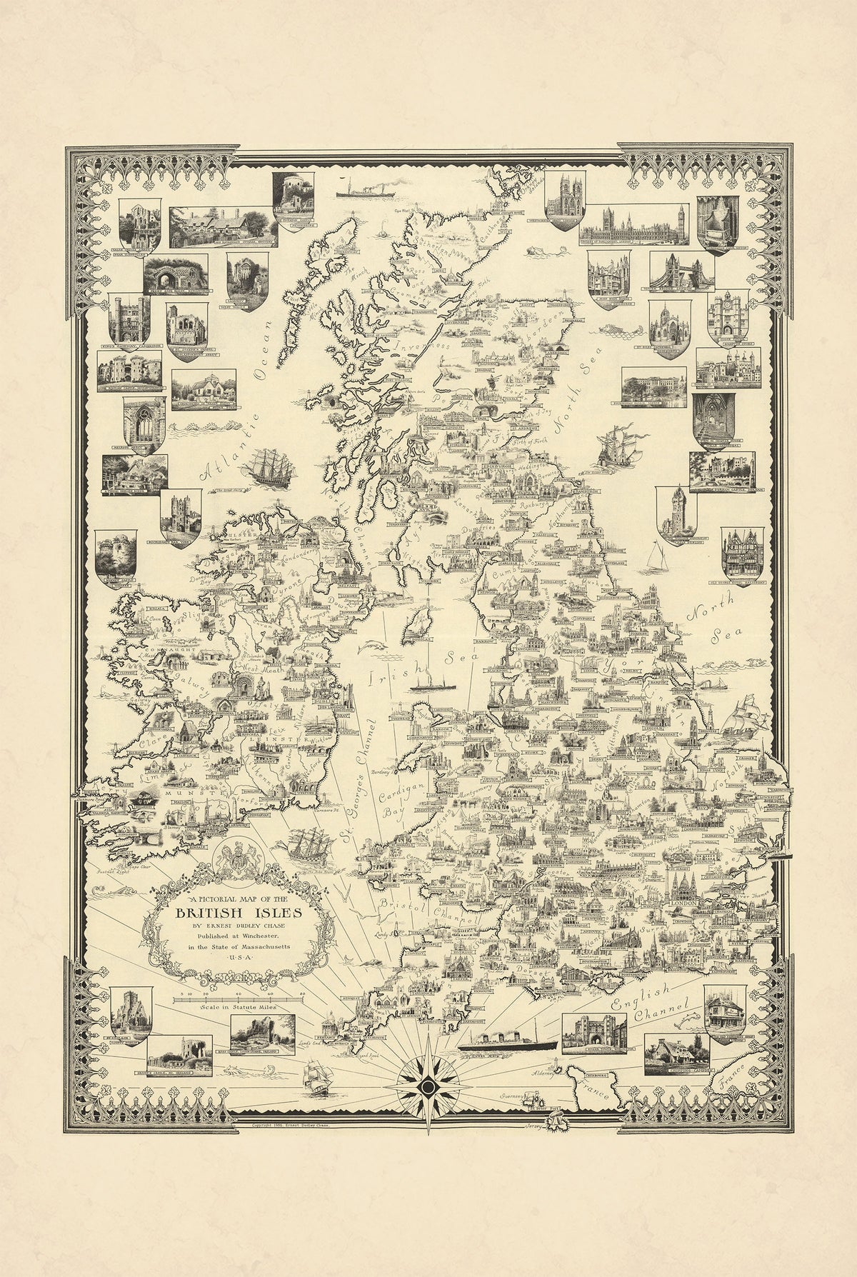 Wyspy Brytyjskie 1935 - Ernest Dudley Chase - Ilustrowany Plakat z Mapą