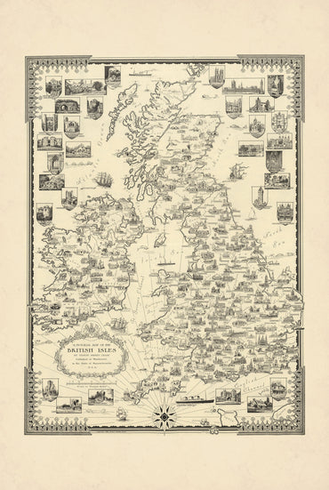 Wyspy Brytyjskie 1935 - Ernest Dudley Chase - Ilustrowany Plakat z Mapą