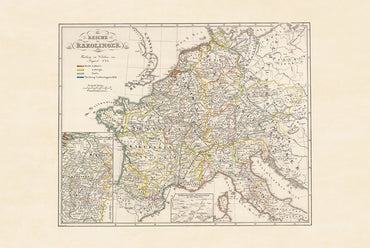 Plakat z Mapą Imperium Karolińskiego - Historyczna Dekoracja Ścienna Średniowiecznej Europy