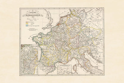 Plakat z Mapą Imperium Karolińskiego - Historyczna Dekoracja Ścienna Średniowiecznej Europy