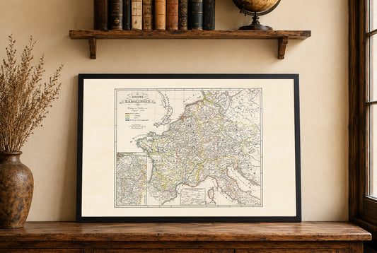 Póster del mapa del Imperio Carolingio - Arte de pared histórico medieval vintage de Europa