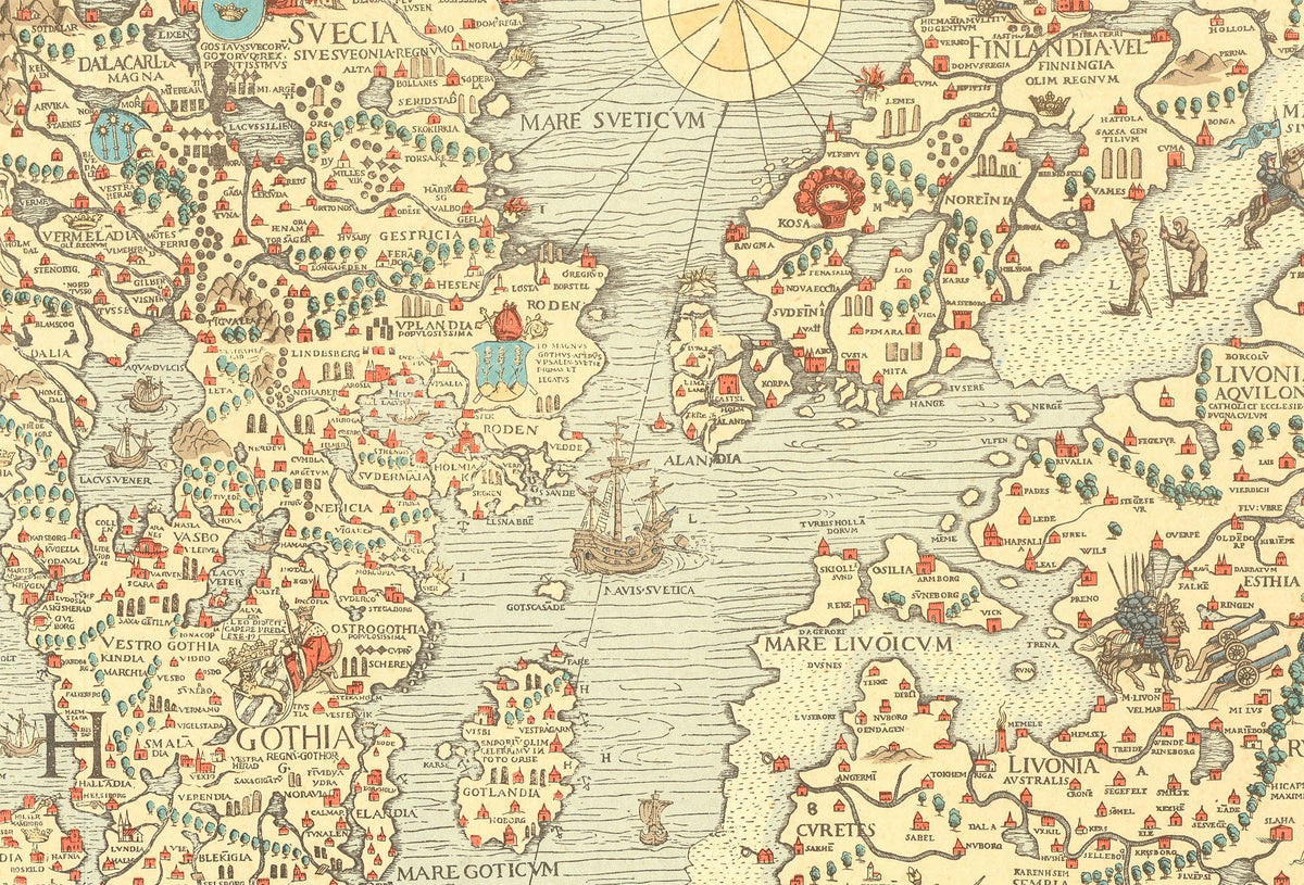 Carta Marina 1539 - Olaus Magnus - Skandynawia i Potwory Morskie - Historyczny Plakat z Mapą