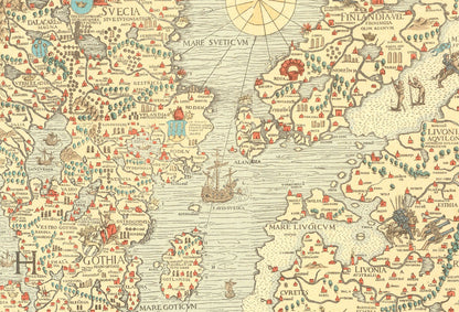 Carta Marina 1539 - Olaus Magnus - Skandynawia i Potwory Morskie - Historyczny Plakat z Mapą