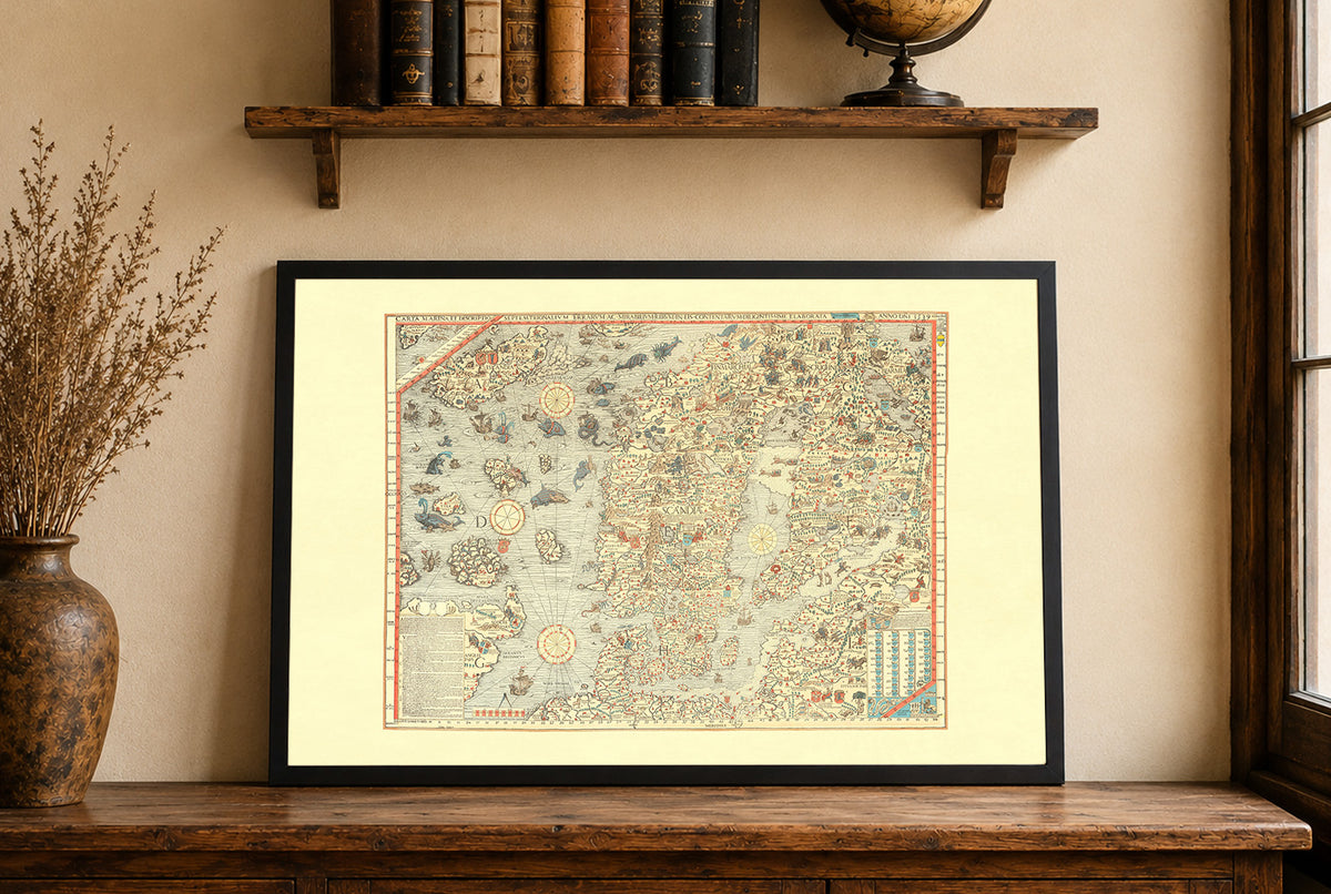 Carta Marina 1539 - Olaus Magnus - Skandynawia i Potwory Morskie - Historyczny Plakat z Mapą