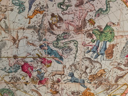 Plakat z Mapą Gwiazdozbiorów Nieba (1820) – Vintage Mapa Nieba Półkuli Północnej i Południowej