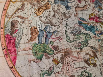 Plakat z Mapą Gwiazdozbiorów Nieba (1820) – Vintage Mapa Nieba Półkuli Północnej i Południowej