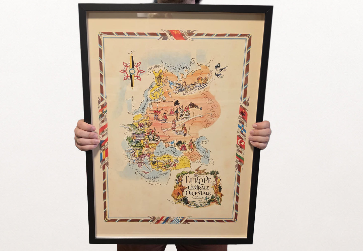 Central & Eastern Europe Illustrated Map - Vintage Pictorial Map with Cities and Wildlife
