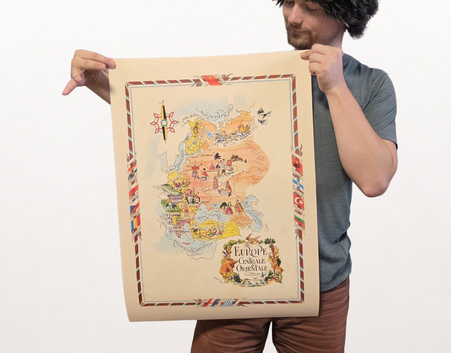 Central & Eastern Europe Illustrated Map - Vintage Pictorial Map with Cities and Wildlife
