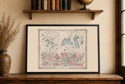 Porównanie Wielkości Jezior i Wysp 1855 - G.W. Colton - Plakat z Mapą
