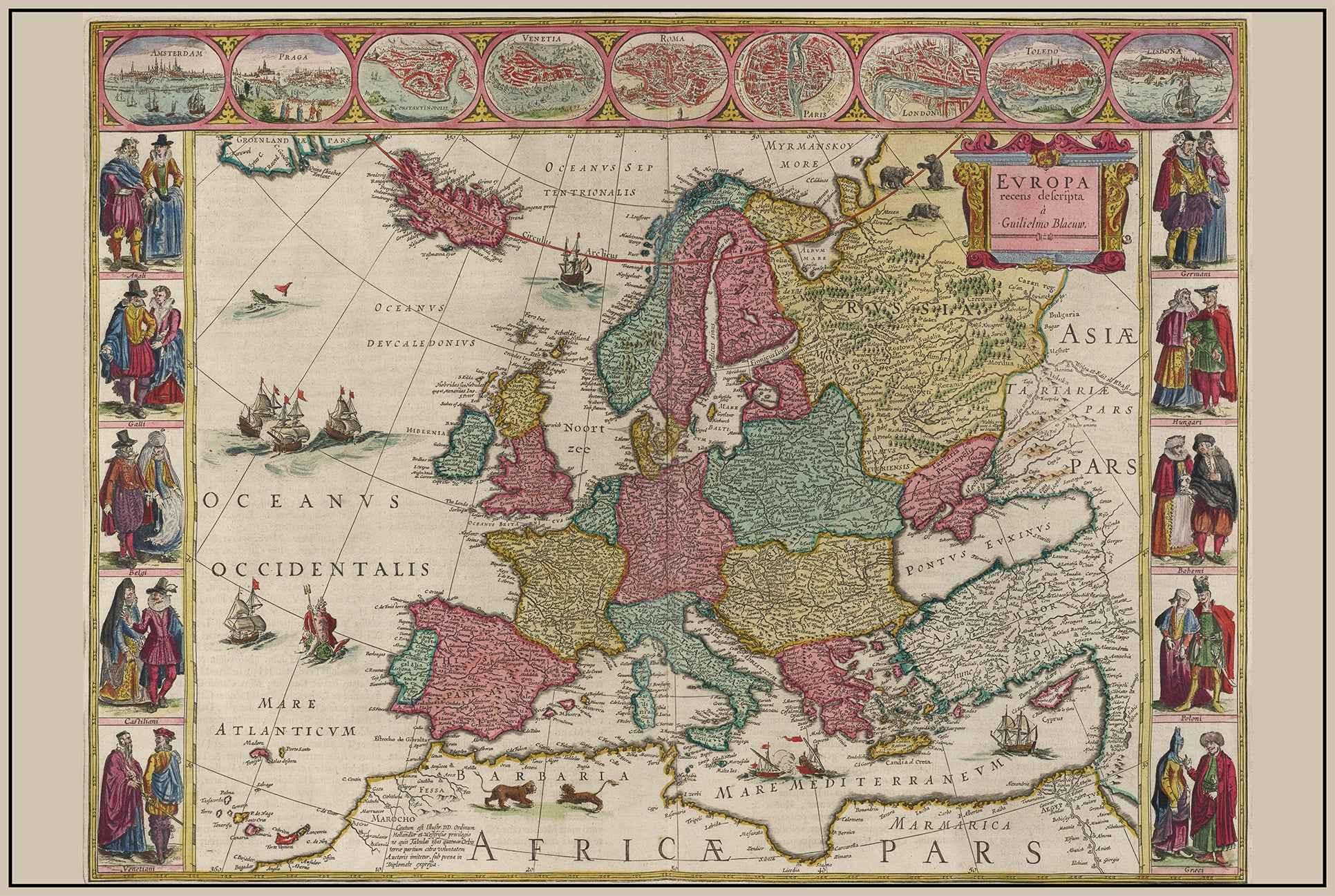 Europe 1665 - Historical Map with Noble Costumes and Major Cities - Strategy Maps