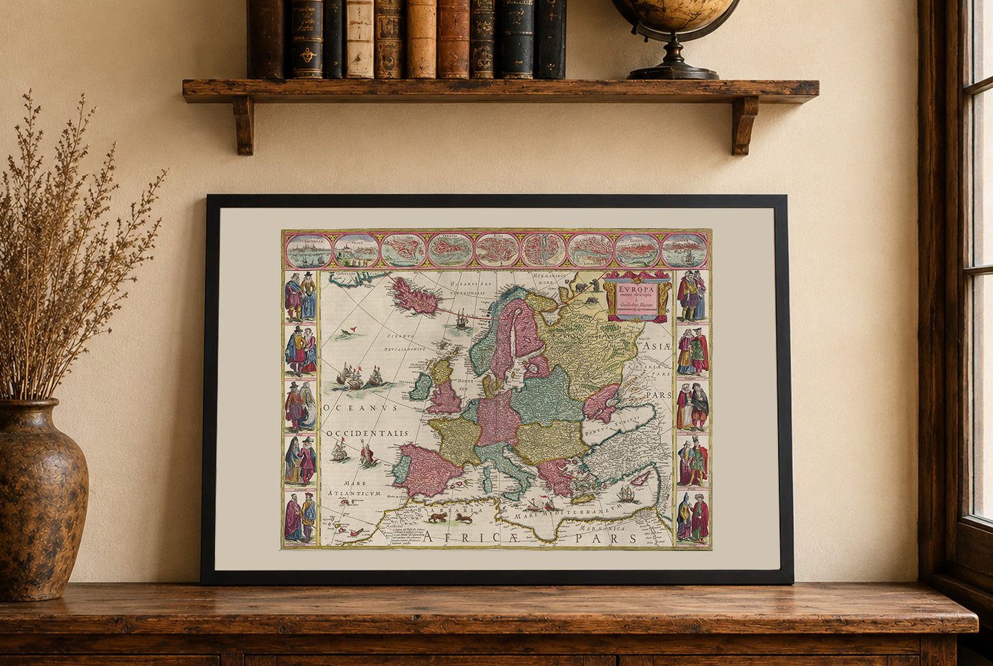Europe 1665 - Historical Map with Noble Costumes and Major Cities