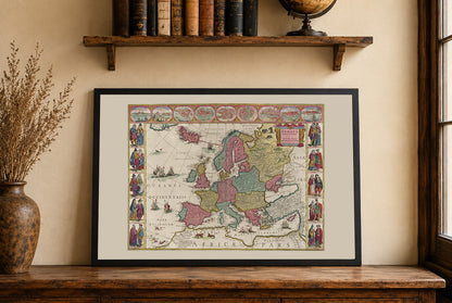 Europe 1665 - Historical Map with Noble Costumes and Major Cities