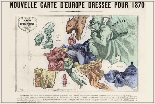Europe 1870 - Satirical Cartoon Map of the Franco-Prussian War - Strategy Maps