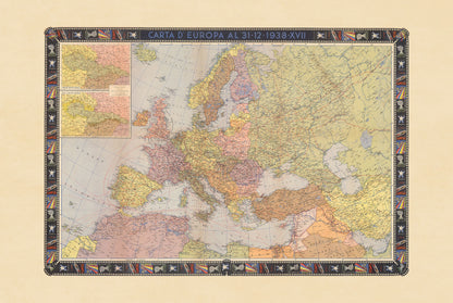 Politisches Europakarten-Poster (1938) – Vintage-Wandkunst mit Europa vor dem Zweiten Weltkrieg
