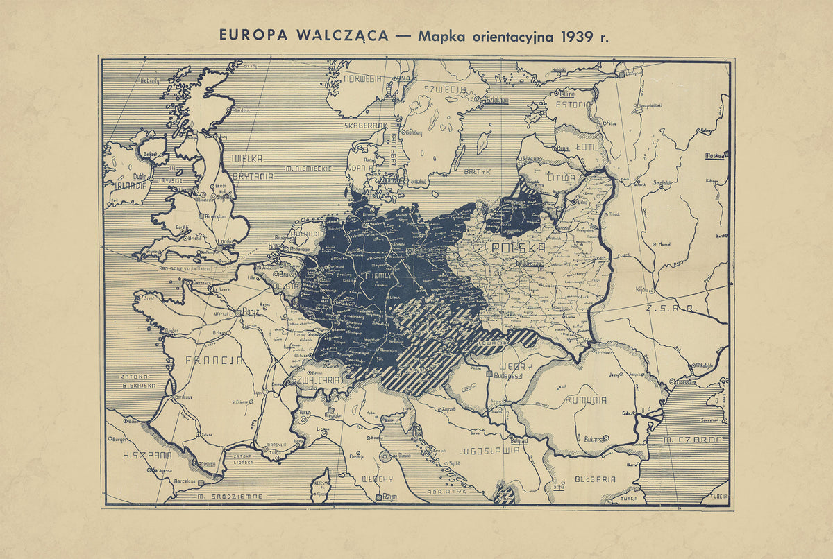 Europa Walcząca 1939 - II Wojna Światowa - Antoni Gołębniak - Historyczny Plakat z Mapą
