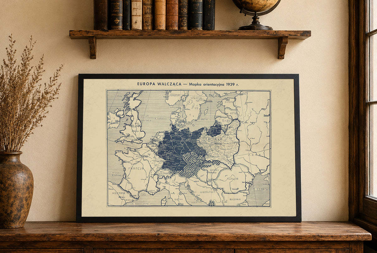 Europa Walcząca 1939 - II Wojna Światowa - Antoni Gołębniak - Historyczny Plakat z Mapą