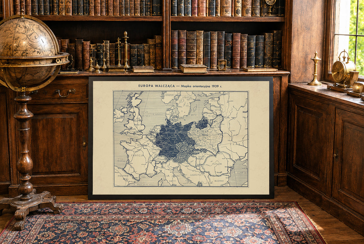 Europa Walcząca 1939 - II Wojna Światowa - Antoni Gołębniak - Historyczny Plakat z Mapą
