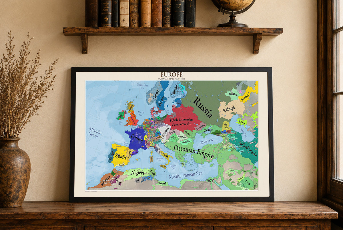 Europe en 1644 - Affiche Carte Guerre de Trente Ans