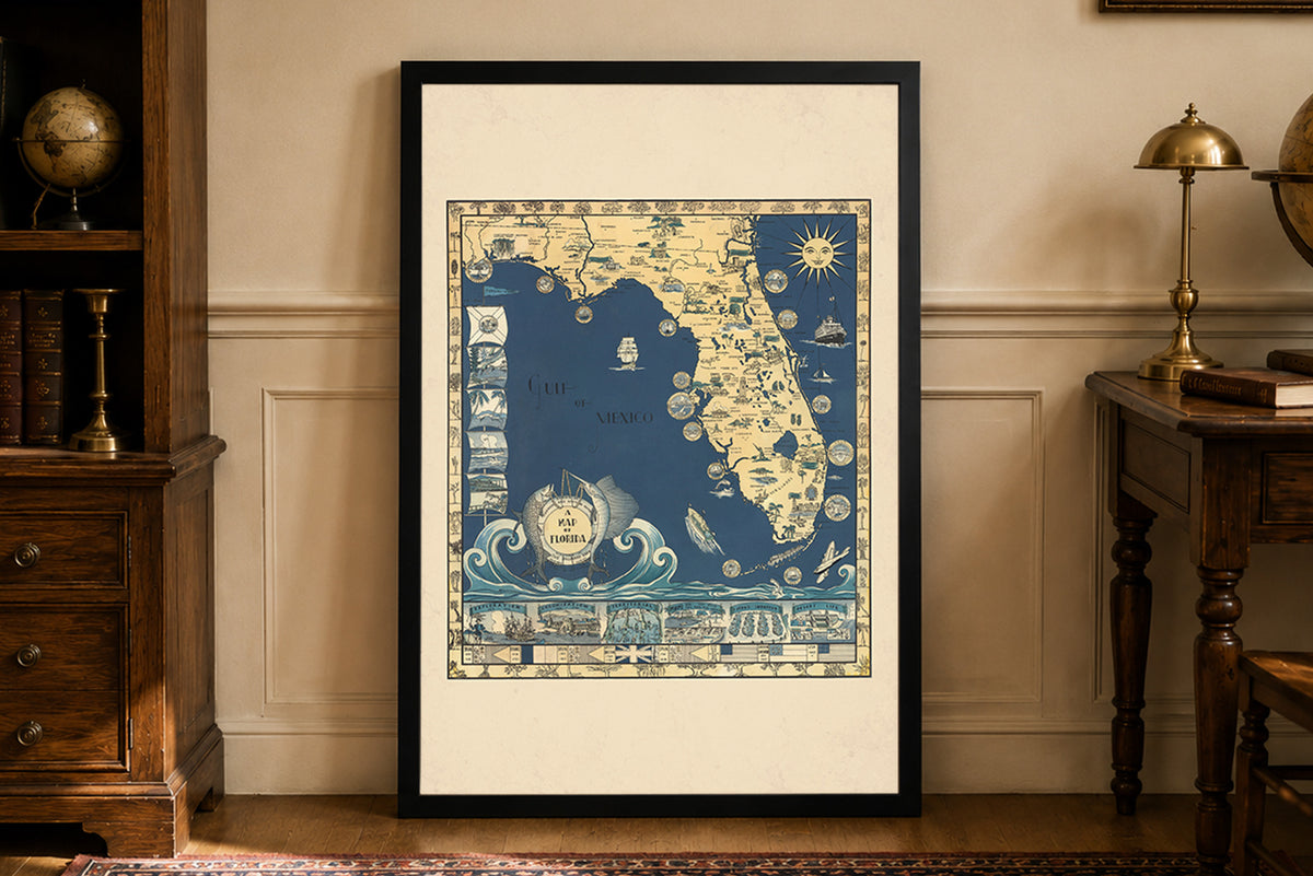 Floryda 1935 - Sunshine State - Eleanore i Richard Foster - Ilustrowany Plakat z Mapą