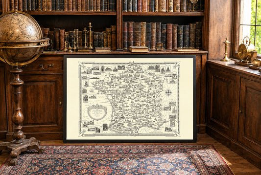 France Pictorial Map Poster (1935) - Vintage French Landmarks Wall Art