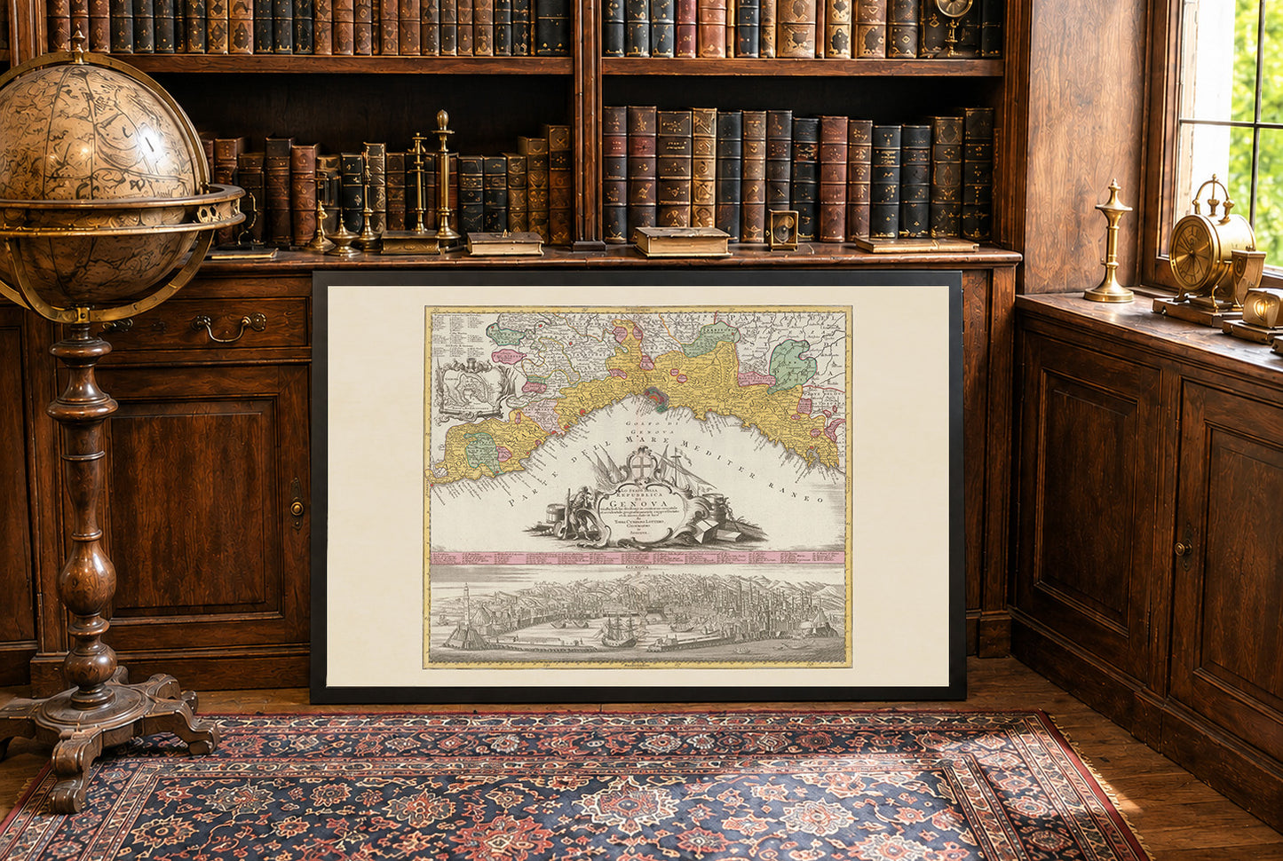 Plakat z Mapą Miasta Genui (1777) – Zabytkowa Panorama i Historyczna Dekoracja Ścienna Włoch