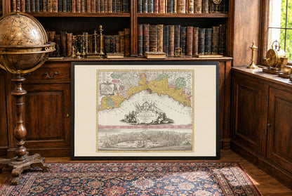 Plakat z Mapą Miasta Genui (1777) – Zabytkowa Panorama i Historyczna Dekoracja Ścienna Włoch