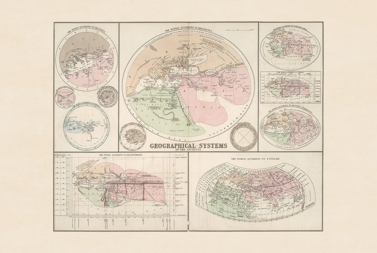 Systemy Geograficzne Starożytnych 1874 - Historyczna Mapa - Plakat
