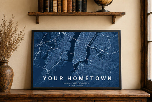 Get Your Hometown Blueprint Map - Modern City Street Wall Art