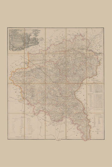 Plakat z Mapą Wielkiego Księstwa Poznańskiego (1843) - Vintage Mapa Historyczna Wielkopolski