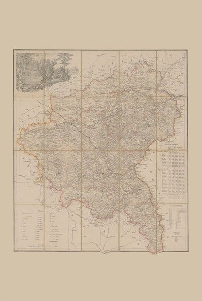 Plakat z Mapą Wielkiego Księstwa Poznańskiego (1843) - Vintage Mapa Historyczna Wielkopolski