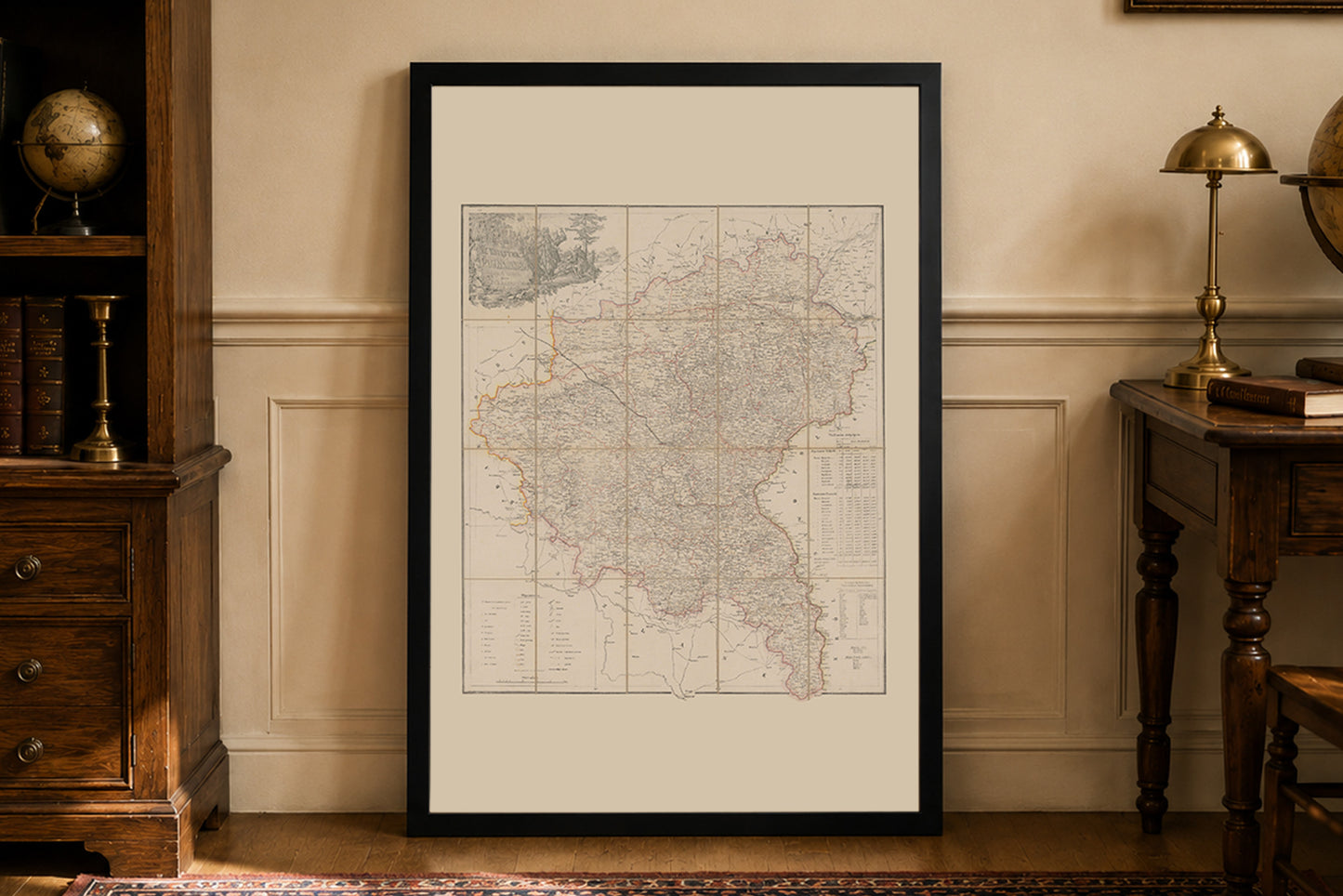 Plakat z Mapą Wielkiego Księstwa Poznańskiego (1843) - Vintage Mapa Historyczna Wielkopolski