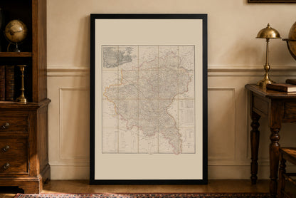 Plakat z Mapą Wielkiego Księstwa Poznańskiego (1843) - Vintage Mapa Historyczna Wielkopolski