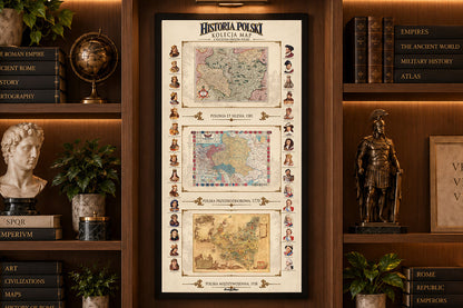 Historia Polski - Kolekcja 3 Historycznych Map i Poczet Królów Polski - Plakat
