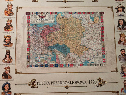 Historia Polski - Kolekcja 3 Historycznych Map i Poczet Królów Polski - Plakat