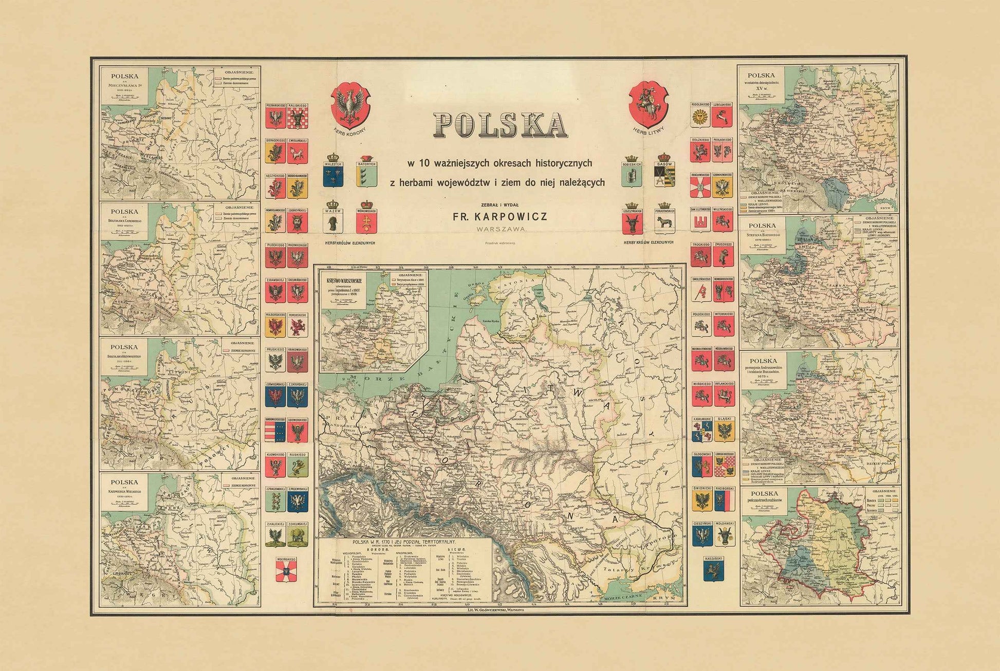History of Poland Map Poster - 10 Historical Maps from Mieszko I to the Duchy of Warsaw
