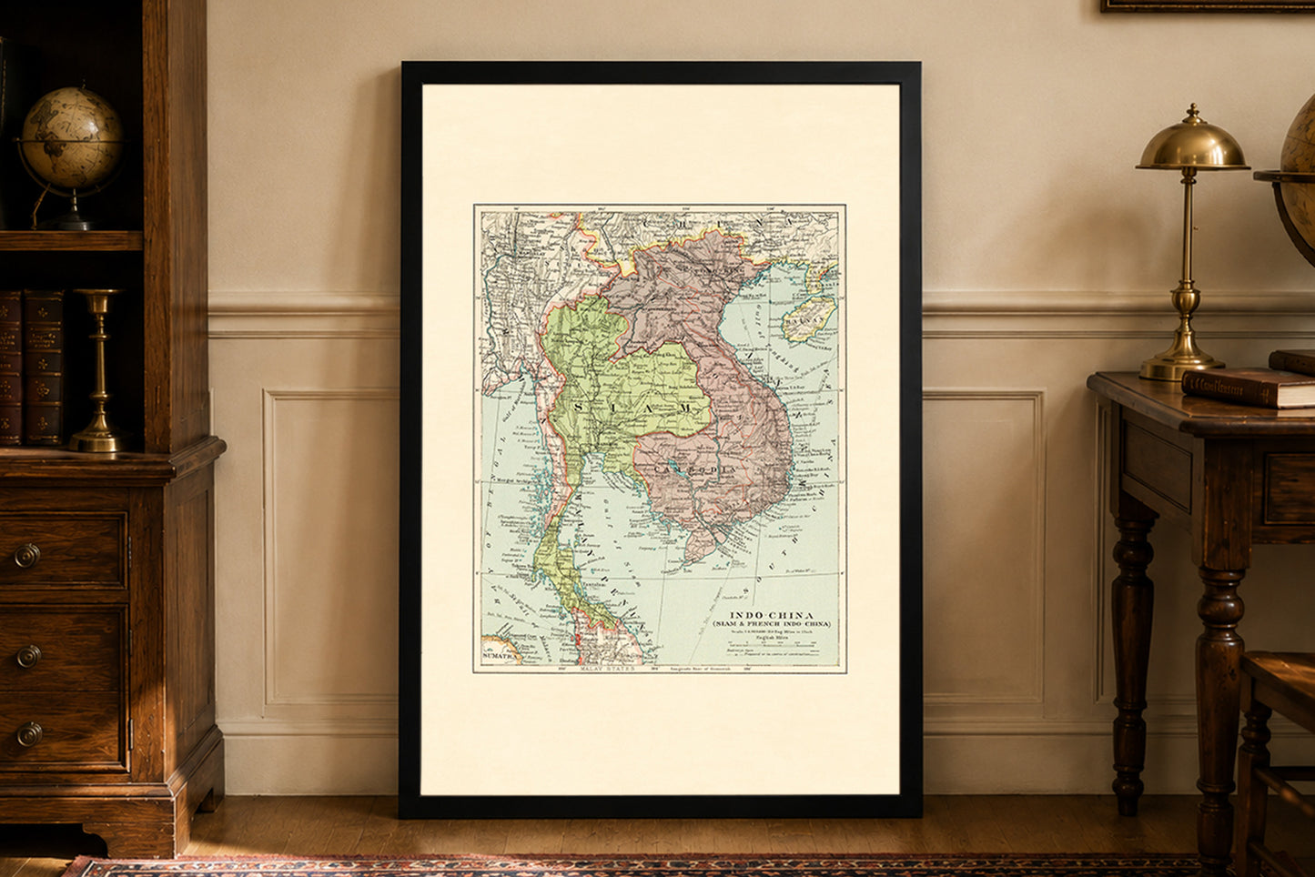 Plakat Mapa Indochin (1926) – Historyczna Mapa Syjamu i Francuskich Indochin