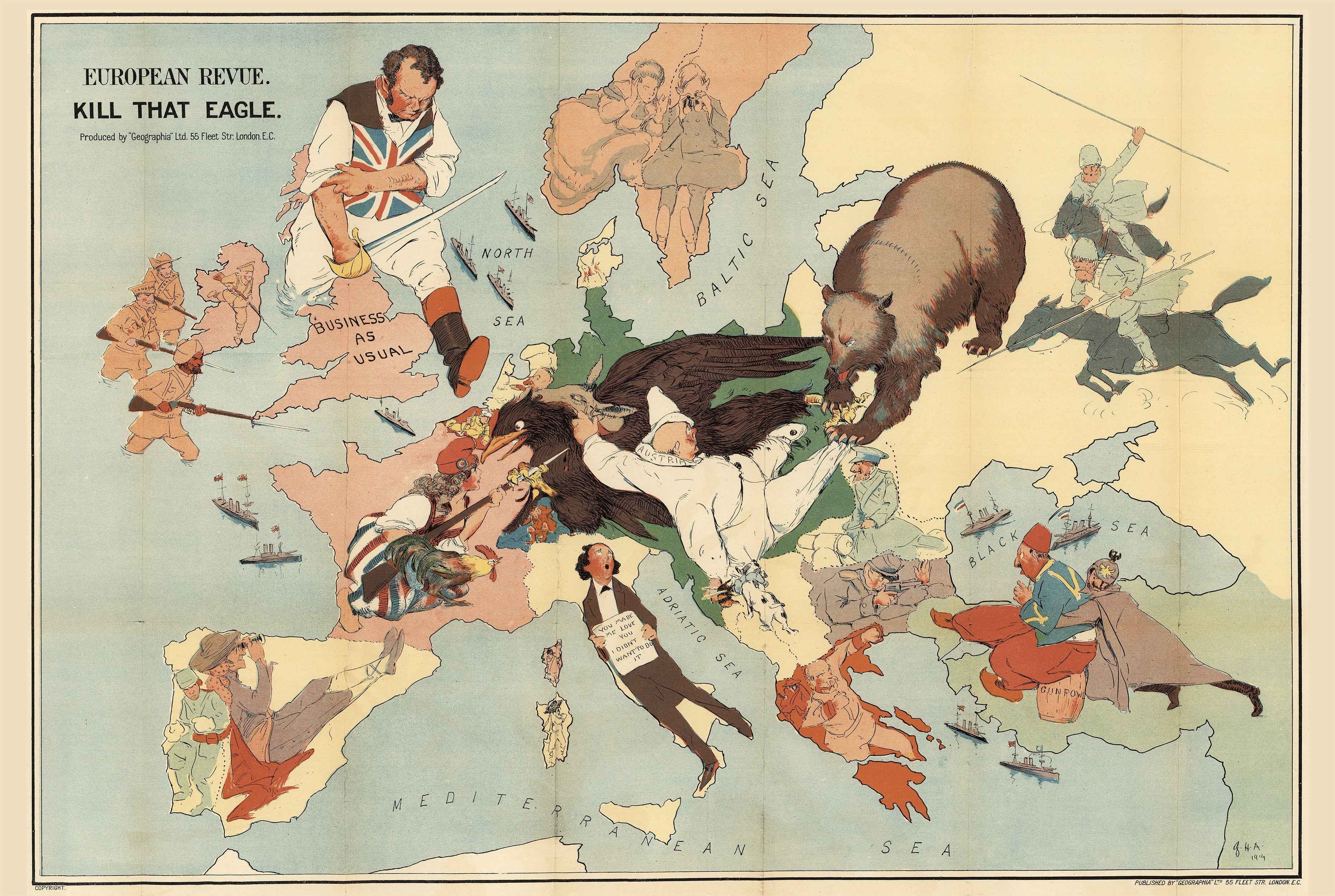 Kill That Eagle 1917 - WWI Propaganda Cartoon Map - Strategy Maps