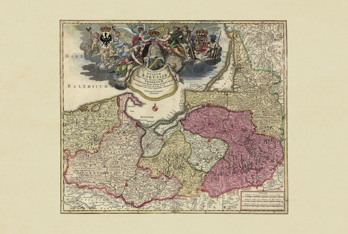 Plakat z Mapą Królestwa Prus (1701) - Historyczna Mapa Johanna Baptista Homanna