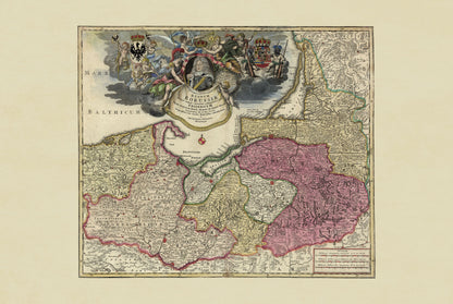 Plakat z Mapą Królestwa Prus (1701) - Historyczna Mapa Johanna Baptista Homanna