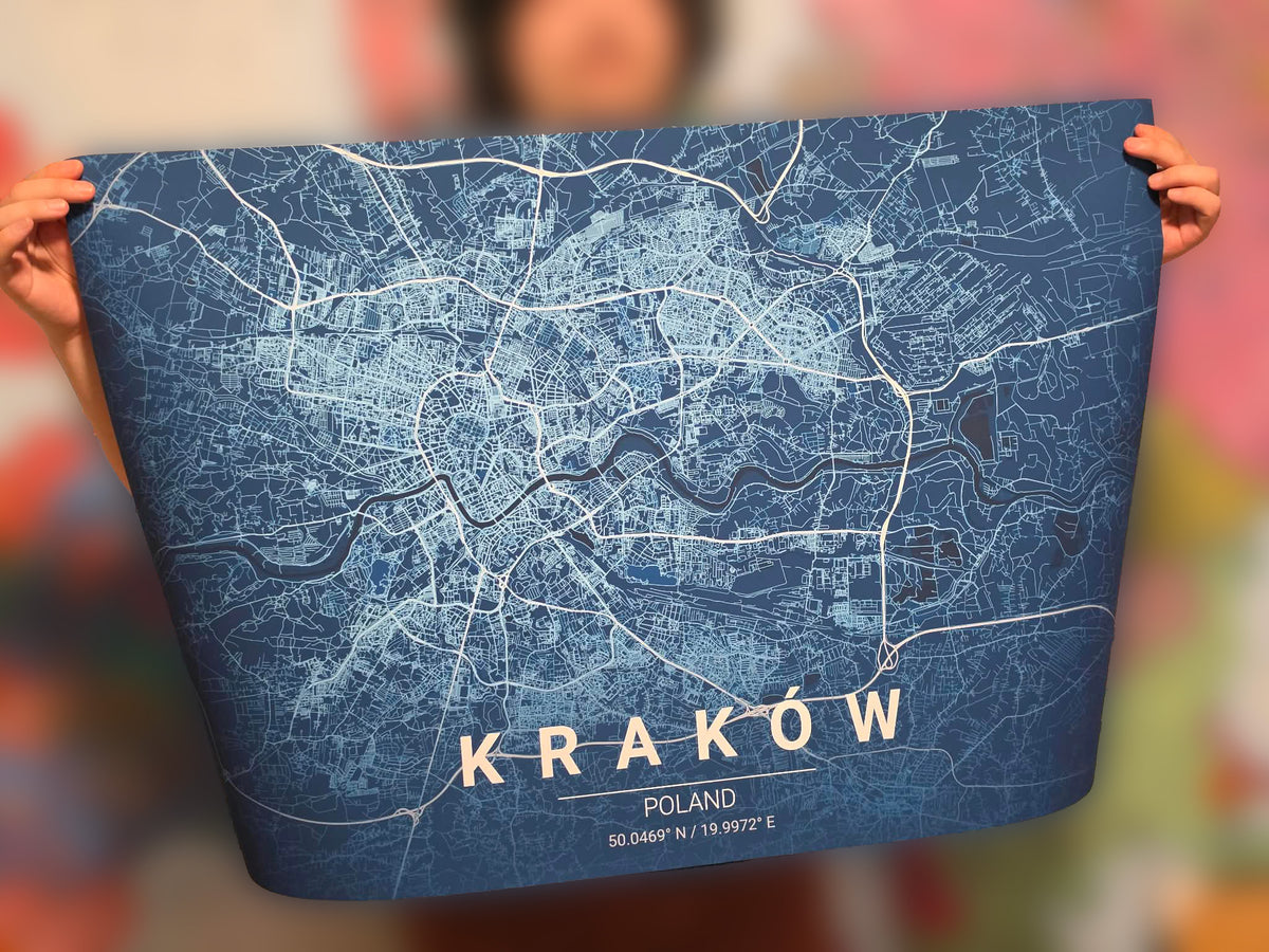 Kraków Blueprint Map - Modern City Street Wall Art