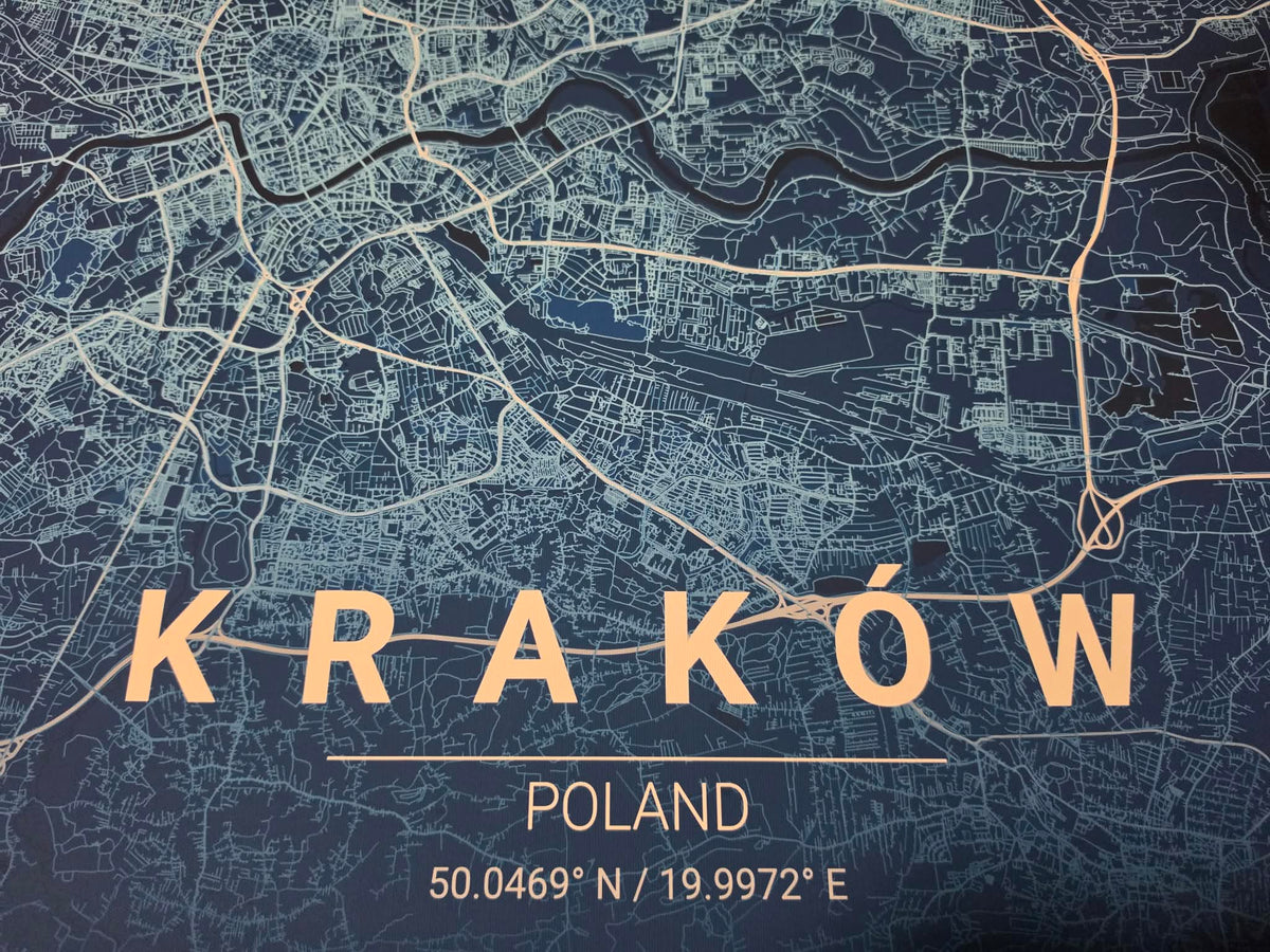 Kraków Blueprint Map - Modern City Street Wall Art