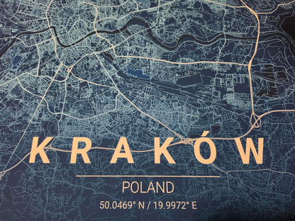 Kraków Blueprint Map - Modern City Street Wall Art